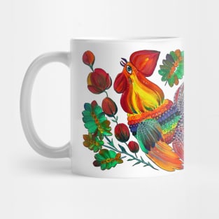 Magic cock. Petrykivka painting. Rainbow rooster Mug